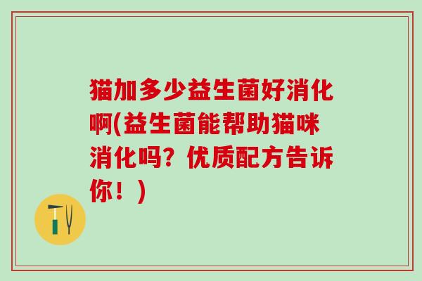 猫加多少益生菌好消化啊(益生菌能帮助猫咪消化吗？优质配方告诉你！)