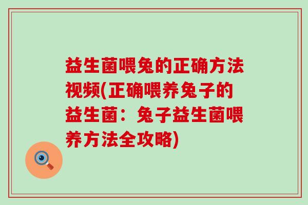 益生菌喂兔的正确方法视频(正确喂养兔子的益生菌：兔子益生菌喂养方法全攻略)