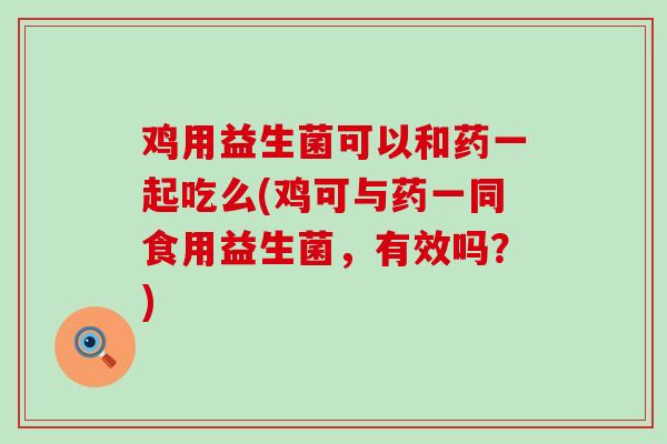 鸡用益生菌可以和药一起吃么(鸡可与药一同食用益生菌，有效吗？)