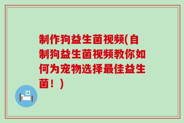 制作狗益生菌视频(自制狗益生菌视频教你如何为宠物选择最佳益生菌！)