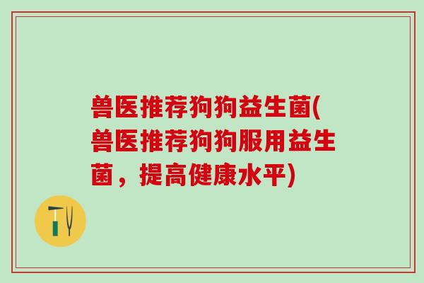 兽医推荐狗狗益生菌(兽医推荐狗狗服用益生菌，提高健康水平)