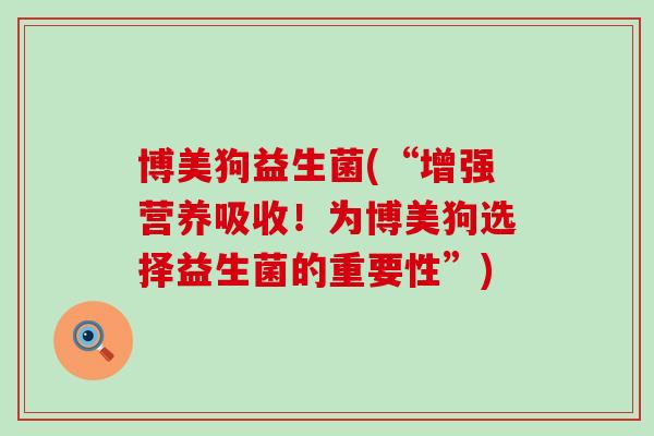 博美狗益生菌(“增强营养吸收!为博美狗选择益生菌的重要性”) 博美狗益生菌(“增强营养吸收!为博美狗选择益生菌的重要性”)