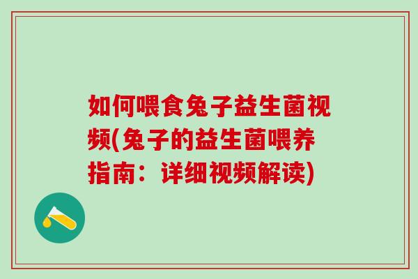 如何喂食兔子益生菌视频(兔子的益生菌喂养指南：详细视频解读)