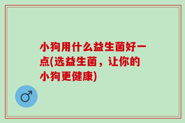 小狗用什么益生菌好一点(选益生菌，让你的小狗更健康)