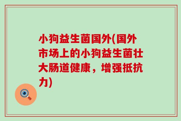 小狗益生菌国外(国外市场上的小狗益生菌壮大肠道健康，增强抵抗力)