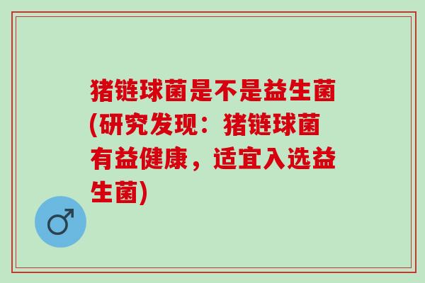 猪链球菌是不是益生菌(研究发现：猪链球菌有益健康，适宜入选益生菌)