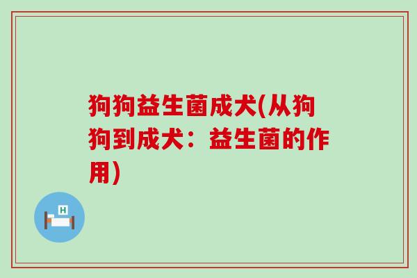 狗狗益生菌成犬(从狗狗到成犬：益生菌的作用)