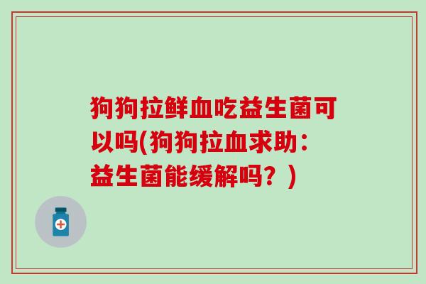 狗狗拉鲜血吃益生菌可以吗(狗狗拉血求助：益生菌能缓解吗？)