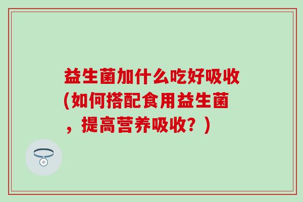 益生菌加什么吃好吸收(如何搭配食用益生菌，提高营养吸收？)