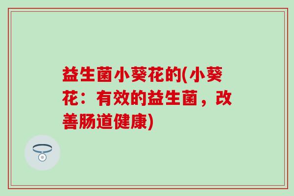益生菌小葵花的(小葵花：有效的益生菌，改善肠道健康)