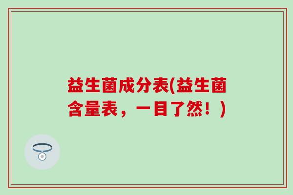 益生菌成分表(益生菌含量表，一目了然！)