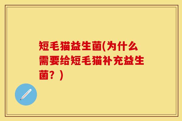 短毛猫益生菌(为什么需要给短毛猫补充益生菌?) 短毛猫益生菌(为什么需要给短毛猫补充益生菌?)